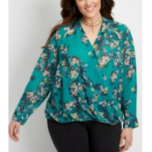 Maurices Floral Faux Wrap Top with Shoulder Slits